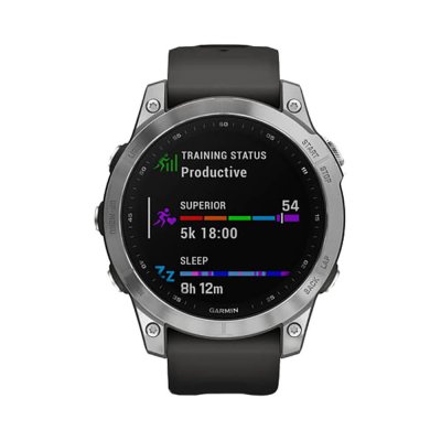 Часы Garmin Fenix 7 серебристый с графитовым силиконовым ремешком